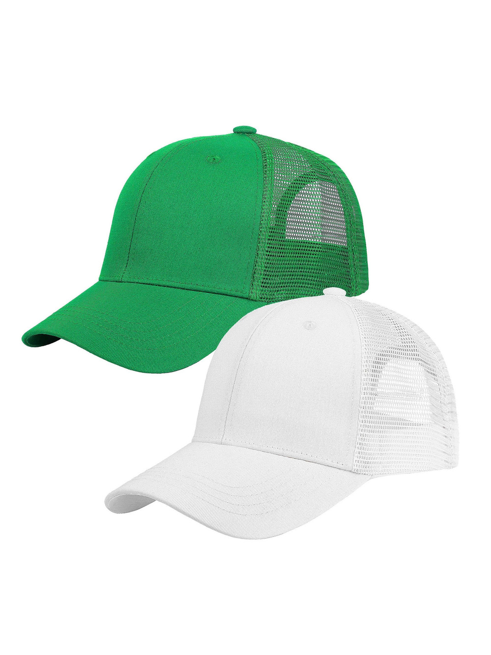 Trucker Hat Baseball Cap Structured Plain | 2 Pack, White, Kelly Green | Size OS
